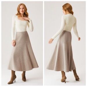 NWT OGL Flare Midi  Oatmeal Color  Careerwear Skirt